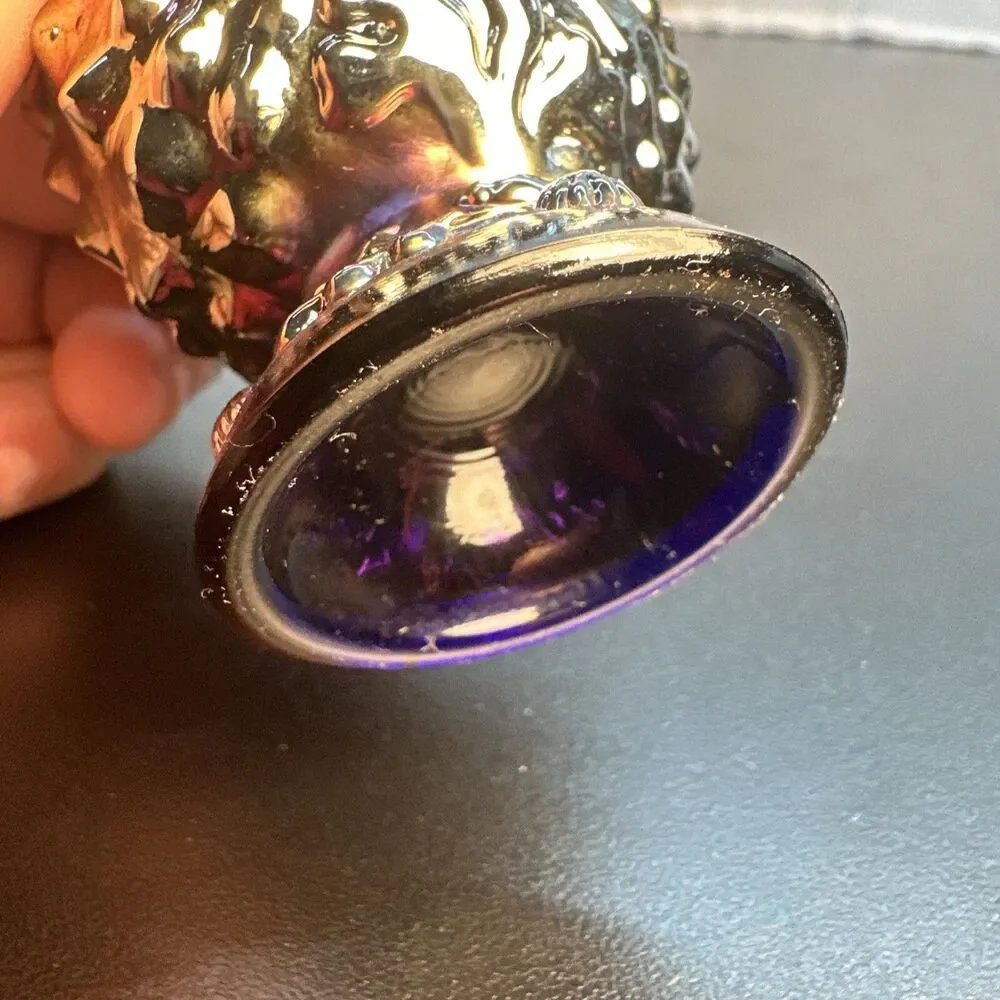 St. Clair Amethyst Carnival glass Toothpick Holder Nautilus seaweed eye cup mini